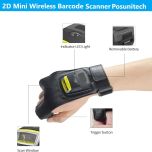 Nositelný Bluetooth 2D skener čárových kódů Posunitech GS02 s rukavicí, odolný proti prachu a vodě, vhodný pro sklady a logistiku.