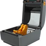 Stolní přímotermální tiskárna štítků Zebra ZD621D (model ZD6A042-D0EF00EZ) v šedém provedení, s přehledným ovládacím panelem s tlačítky a LED indikátory.