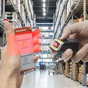 Nositelný Bluetooth 2D skener čárových kódů Posunitech GS02 s rukavicí, odolný proti prachu a vodě, vhodný pro sklady a logistiku.