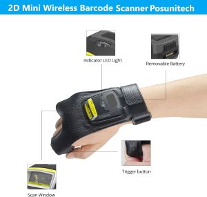 Nositelný Bluetooth 2D skener čárových kódů Posunitech GS02 s rukavicí, odolný proti prachu a vodě, vhodný pro sklady a logistiku.