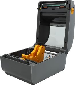 Stolní přímotermální tiskárna štítků Zebra ZD621D (model ZD6A042-D0EF00EZ) v šedém provedení, s přehledným ovládacím panelem s tlačítky a LED indikátory.