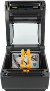Stolní přímotermální tiskárna štítků Zebra ZD621D (model ZD6A042-D0EF00EZ) v šedém provedení, s přehledným ovládacím panelem s tlačítky a LED indikátory.